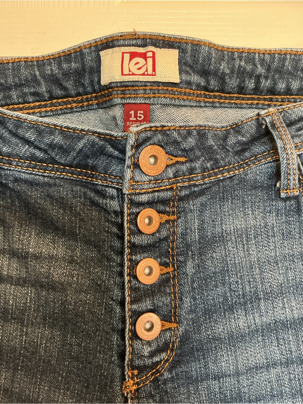 lei Junior's/Women’s Dark Blue Distressed Classic Skinny Button Up Jeans Size 15 - Picture 13 of 13